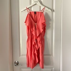 Windsor Women’s Zip Up Ruffle Red Orange Mini Dress